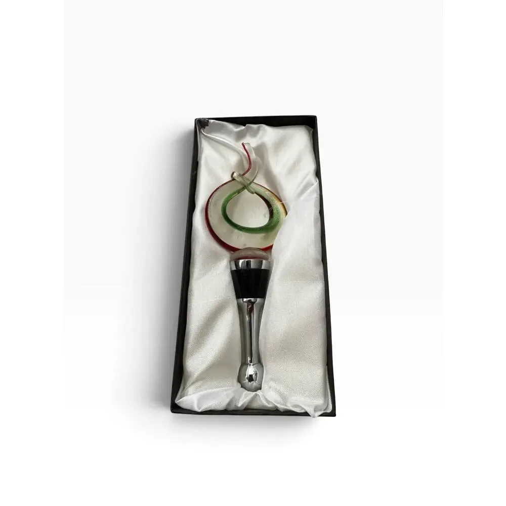 Ganz Bella Casa Decorative Art Glass & Metal Bottle Stopper Multicolor Swirl